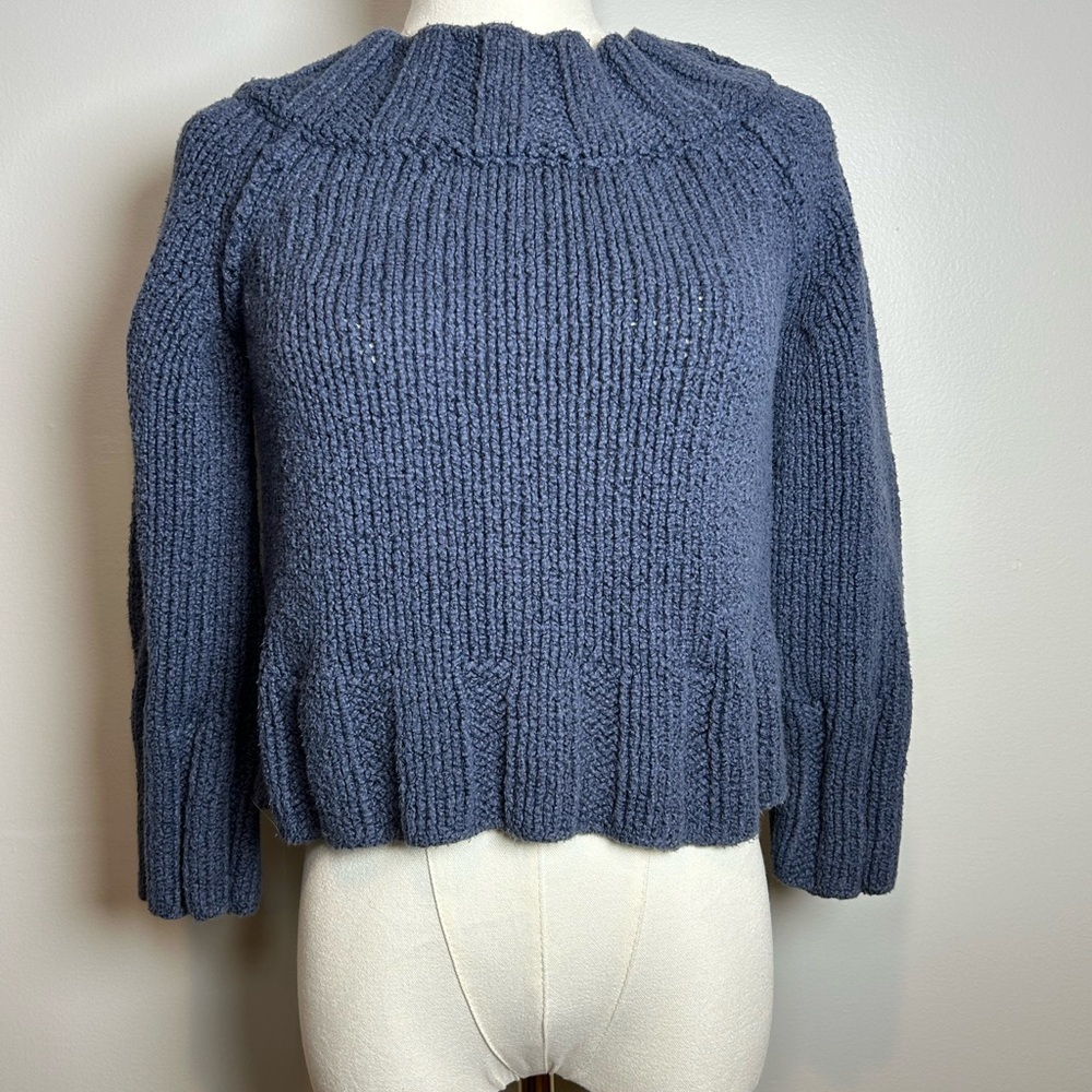 Free people chunky knit sweater blue boho pullover size XS